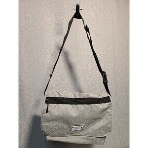 GILA River grey crossbody messenger bag. Pin Striped Liner Pink /white